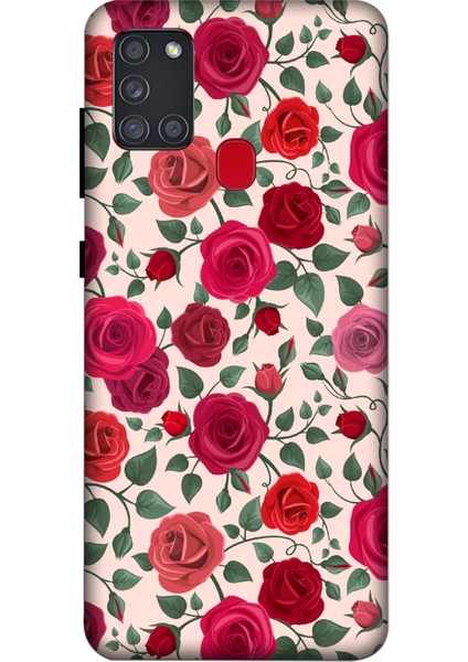 Deste Samsung Galaxy A21S Kılıf Kırmızı Güller Baskılı Desenli Silikon Kılıf A++-8028