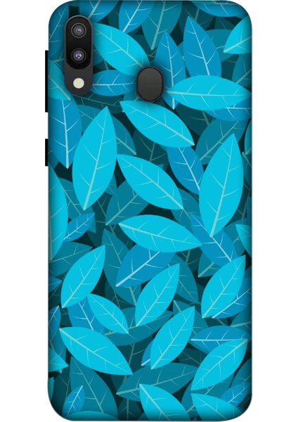 Deste Samsung Galaxy M10 Kılıf Mavi Yapraklar Baskılı Desenli Silikon Kılıf A++-8173