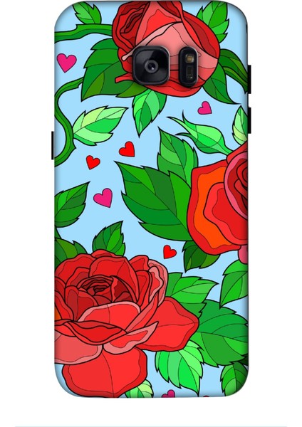 Deste Samsung Galaxy S7 Edge Kılıf Kırmızı Gül Baskılı Desenli Silikon Kılıf A++-8310