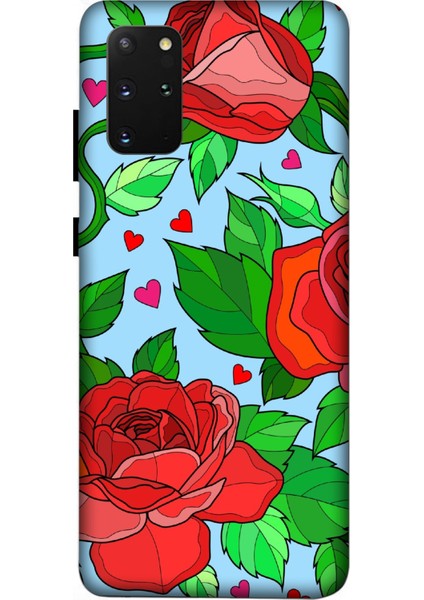 Deste Samsung Galaxy S20 Plus Kılıf Kırmızı Gül Baskılı Desenli Silikon Kılıf A++-8310