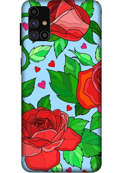 Deste Samsung Galaxy M31S Kılıf Kırmızı Gül Baskılı Desenli Silikon Kılıf A++-8310