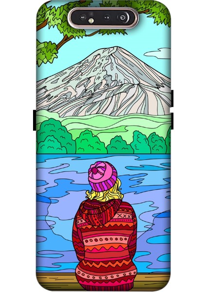 Deste Samsung Galaxy A80 Kılıf Oturan Kız Baskılı Desenli Silikon Kılıf A++-8054