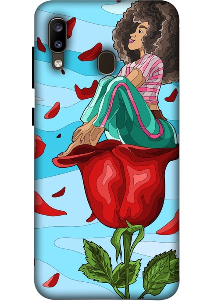 Deste Samsung Galaxy A30 Kılıf Gül ve Kız Baskılı Desenli Silikon Kılıf A++-8139