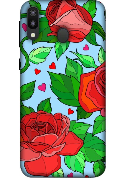Deste Samsung Galaxy M10 Kılıf Kırmızı Gül Baskılı Desenli Silikon Kılıf A++-8310