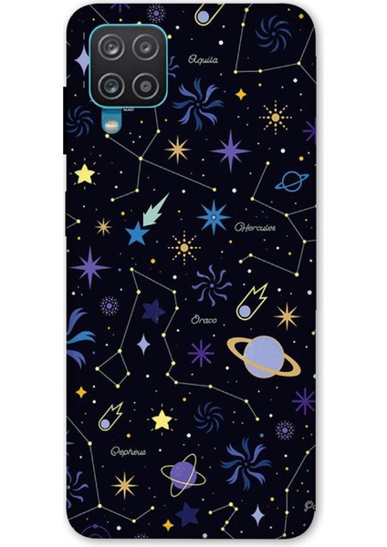 Deste Samsung Galaxy A12 Kılıf Yıldız Gezegen Baskılı Desenli Silikon Kılıf A++-8185