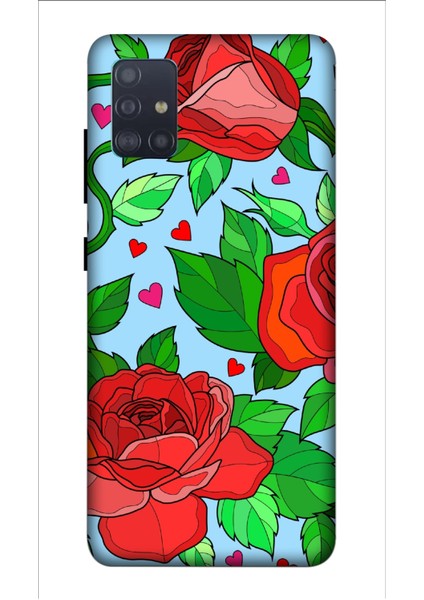 Deste Samsung Galaxy A51 Kılıf Kırmızı Gül Baskılı Desenli Silikon Kılıf A++-8310