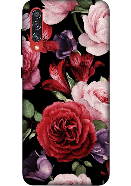 Deste Samsung Galaxy A70S Kılıf Kırımızı Çiçek Baskılı Desenli Silikon Kılıf A++-8229