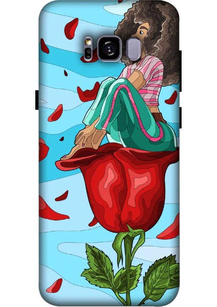 Deste Samsung Galaxy S8 Plus Kılıf Gül ve Kız Baskılı Desenli Silikon Kılıf A++-8139