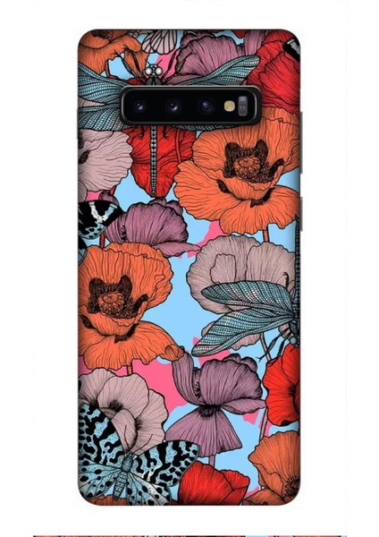 Deste Samsung Galaxy S10 Plus Kılıf Çiçekler Baskılı Desenli Silikon Kılıf A++-8049
