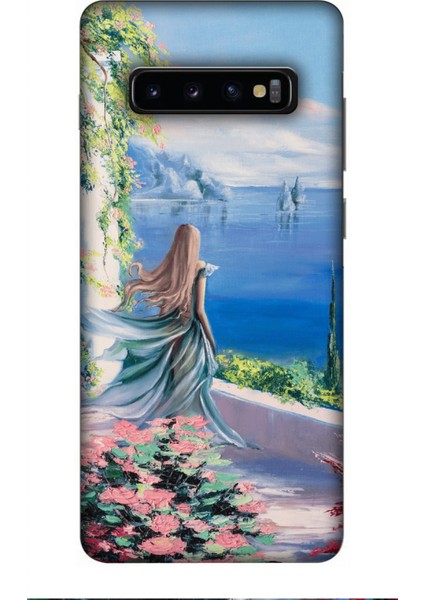 Samsung Galaxy S10 Plus Kılıf Kız Manzara Baskılı Desenli Zipax A++ Silikon - 8569