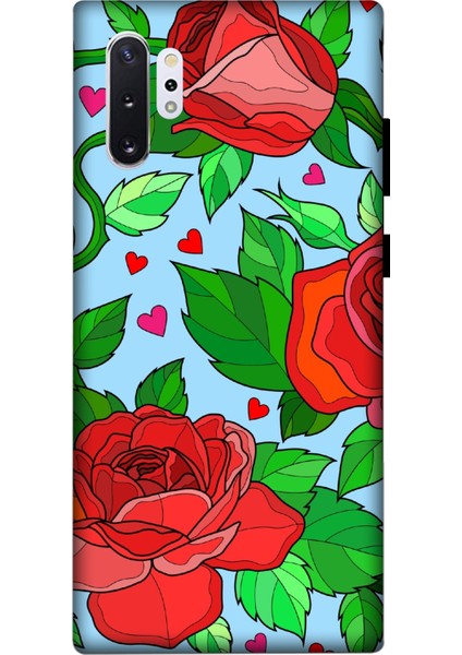 Deste Samsung Galaxy Note 10 Plus Kılıf Kırmızı Gül Baskılı Desenli Silikon Kılıf A++-8310