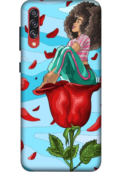 Deste Samsung Galaxy A70S Kılıf Gül ve Kız Baskılı Desenli Silikon Kılıf A++-8139