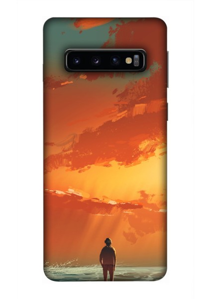 Samsung Galaxy S10 Kılıf Baskılı Kızıl Hava Desenli Zipax A++ Silikon - 8554