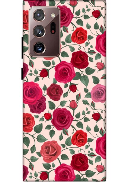 Deste Samsung Galaxy Note 20 Ultra Kılıf Kırmızı Güller Baskılı Desenli Silikon Kılıf A++-8028