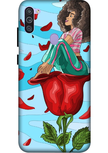 Deste Samsung Galaxy M11 Kılıf Gül ve Kız Baskılı Desenli Silikon Kılıf A++-8139