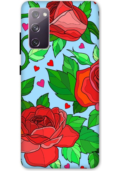 Deste Samsung Galaxy S20 Fe Kılıf Kırmızı Gül Baskılı Desenli Silikon Kılıf A++-8310