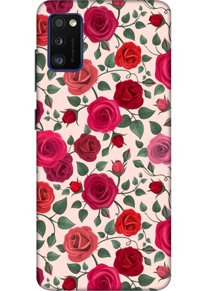 Deste Samsung Galaxy A41 Kılıf Kırmızı Güller Baskılı Desenli Silikon Kılıf A++-8028