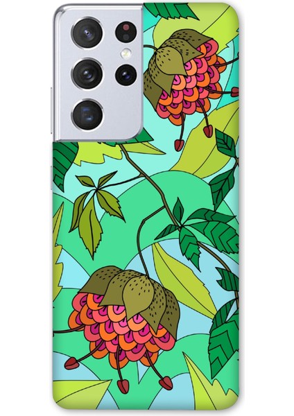 Samsung Galaxy S21 Ultra Kılıf Baskılı Yaprak ve Çiçek Desenli Zipax A++ Silikon - 8550