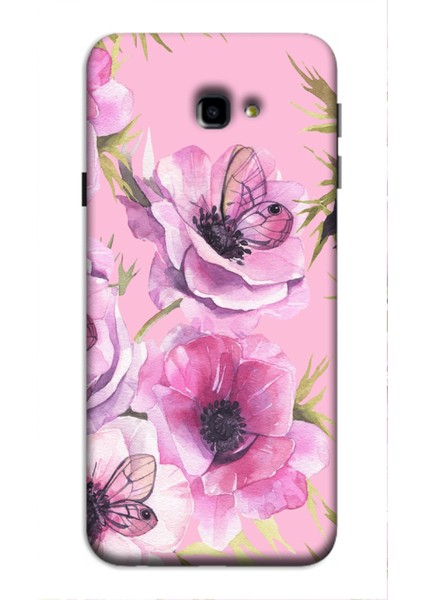 Deste Samsung Galaxy J4 Plus Kılıf Pembe Çiçekler Baskılı Desenli Silikon Kılıf A++-8236