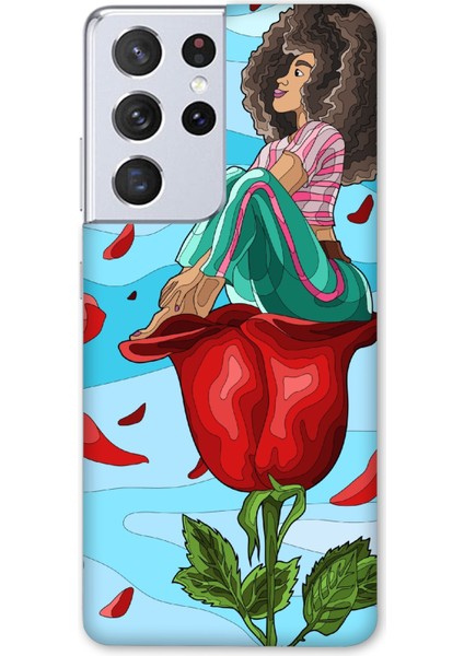 Deste Samsung Galaxy S21 Ultra Kılıf Gül ve Kız Baskılı Desenli Silikon Kılıf A++-8139
