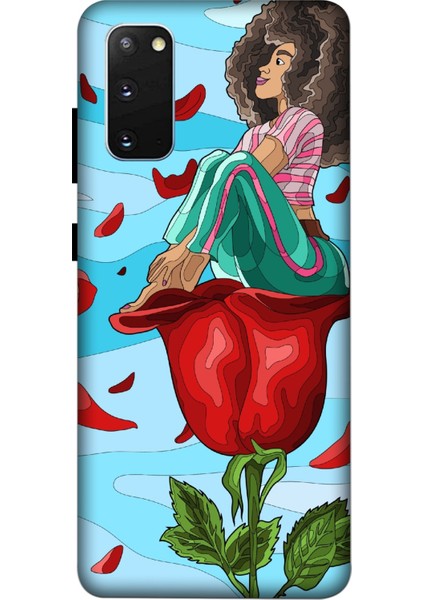 Deste Samsung Galaxy S20 Kılıf Gül ve Kız Baskılı Desenli Silikon Kılıf A++-8139