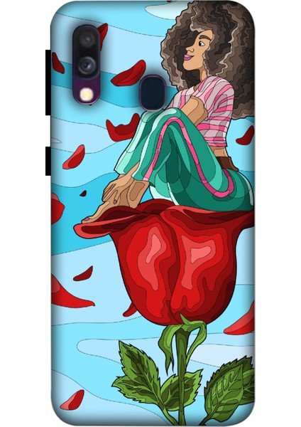 Deste Samsung Galaxy A40 Kılıf Gül ve Kız Baskılı Desenli Silikon Kılıf A++-8139