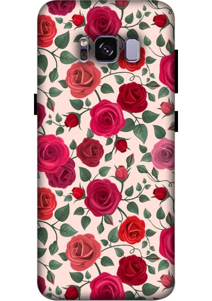 Deste Samsung Galaxy S8 Kılıf Kırmızı Güller Baskılı Desenli Silikon Kılıf A++-8028