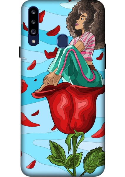 Deste Samsung Galaxy A20S Kılıf Gül ve Kız Baskılı Desenli Silikon Kılıf A++-8139