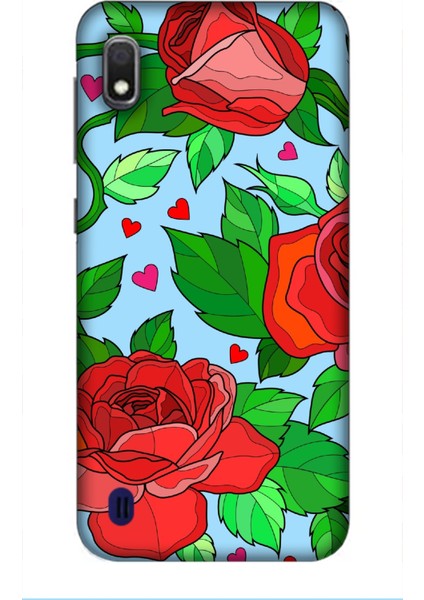 Deste Samsung Galaxy A10 Kılıf Kırmızı Gül Baskılı Desenli Silikon Kılıf A++-8310