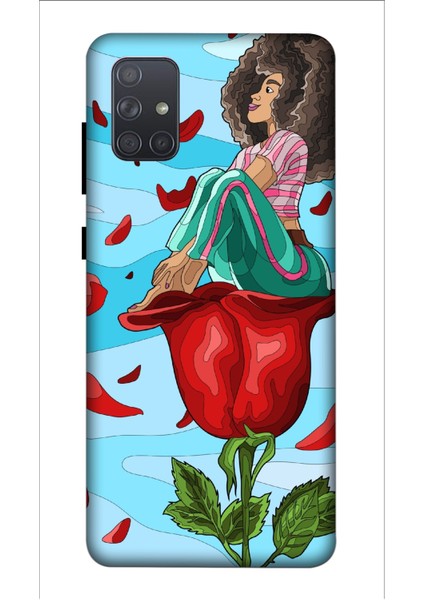 Deste Samsung Galaxy A71 Kılıf Gül ve Kız Baskılı Desenli Silikon Kılıf A++-8139