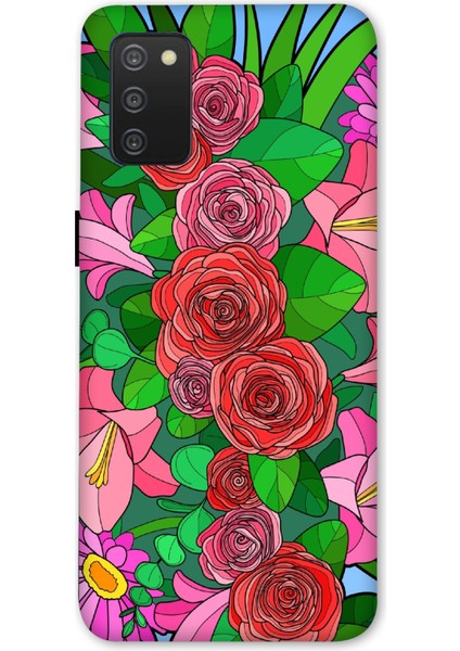 Deste Samsung Galaxy A02S Kılıf Çiçekler Baskılı Desenli Silikon Kılıf A++-8299