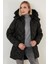 Slim Fit Yakası Suni Kürklü Çıkarılabilir Kapüşonlu Uzun Mont Bayan Mont 5760082 1