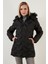 Slim Fit Yakası Suni Kürklü Çıkarılabilir Kapüşonlu Uzun Mont Bayan Mont 5760082 2