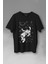 Uzayda Salınan Astronot Silüeti Satürn Gezegeni Baskılı Tişört T-Shirt 1