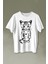 Sevimli Minik Patili Bıyıklı Cat Minnoş Mahçup Üzgün Kedi Baskılı Tişört T-Shirt Beyaz 1