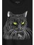 Siyah Kedi Yeşil Gözlü Black Cat Çizim Baskılı Tişört Unisex T-Shirt 2