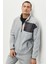 Erkek Gri Melanj Oversize Bol Kesim Dik Bato Yaka Cep Detaylı Fermuarlı Isı Tutan Polar Sweatshirt 1