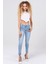 Ön Bölümü Yırtmaçlı Likralı Skinny Jean Pantolon 40164 Buz Mavisi 2