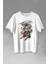 Aslan Üstünde Mızraklı Savaşçı Astronot Uzay Baskılı Tişört T-Shirt Beyaz 1