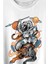 Aslan Üstünde Mızraklı Savaşçı Astronot Uzay Baskılı Tişört T-Shirt Beyaz 2