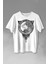 Kurt Işlemeli Dövme Wolf Silüeti Baskılı Tişört T-Shirt Beyaz 1
