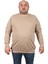 Mocgrande Büyük Beden Sweatshirt Bisiklet Yaka Deri Arma 22703-BEJ 2