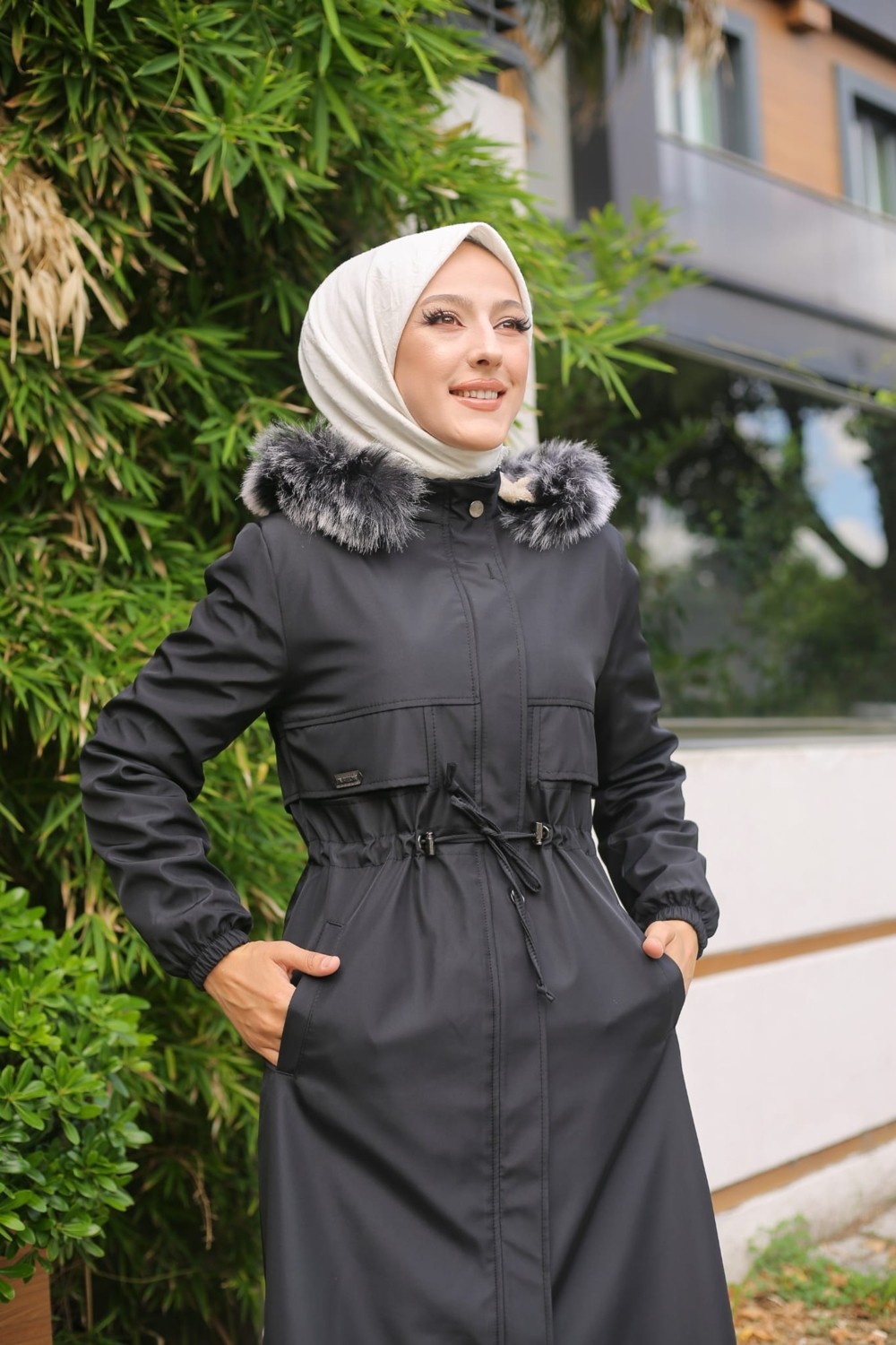 Vibeys Collection Siyah Içi Kürklü ve Su Geçirmez Kadın Kışlık Mont & Kaban görsel 4