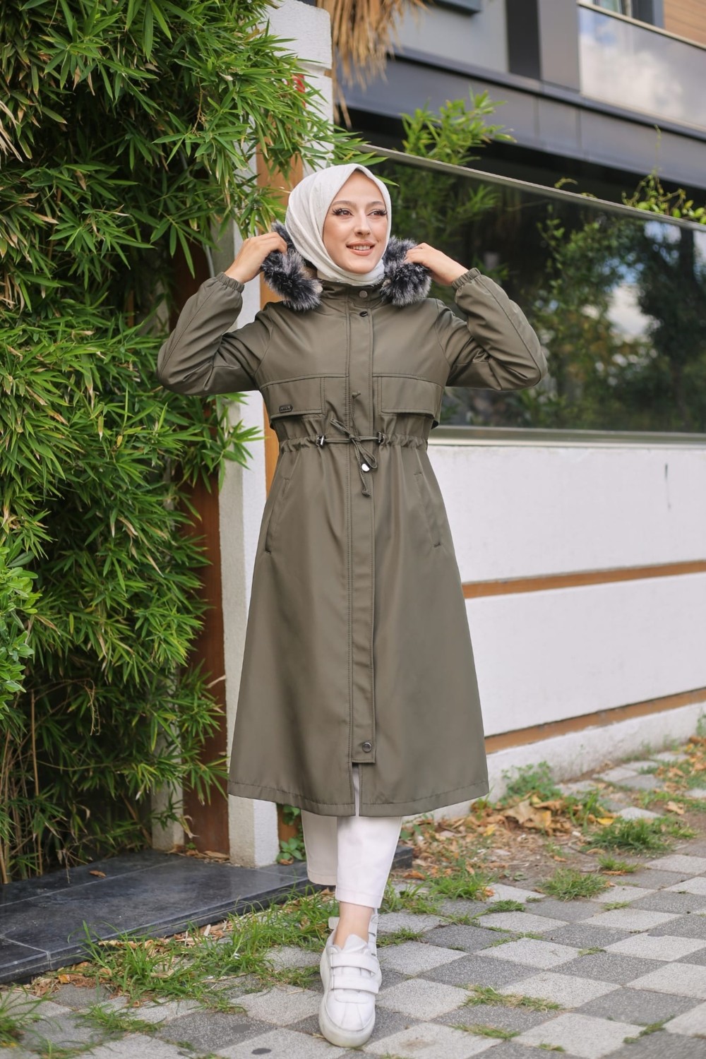 Vibeys Collection Bej Içi Kürklü ve Su Geçirmez Kadın Kışlık Mont & Kaban