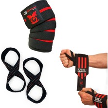 Knee Wraps + Wrist Wraps + 8 Loop Lifting Straps  3'lü Set