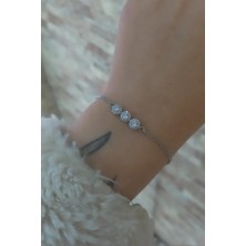 Erer Gümüş  Gümüş Beyaz Taşlı Bayan Bileklik