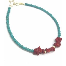 Erer Gümüş  Gümüş Toplu Firuze ve Mercan Taşlı Halhal GL79E36