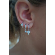 Erer Gümüş Gümüş 3 Tek Taşlı Bayan Küpe Kombin C62S9E6