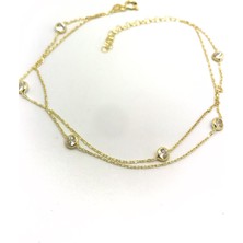 Erer Gümüş  Gümüş Çift Zincirli Taşlı Bayan Halhal NZ114E35