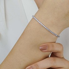 925 Gümüş Pırlanta Montür Yuvarlak 925 Ayar Gümüş Su Yolu Bileklik 2.5 mm